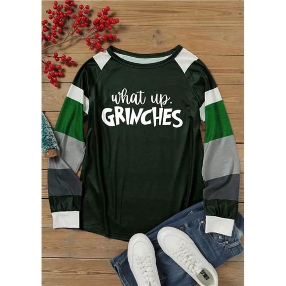 What Up Color Block Baseball T-Shirt for Women Christmas Casual‎ Splicing Shirt - Picture 2 of 2